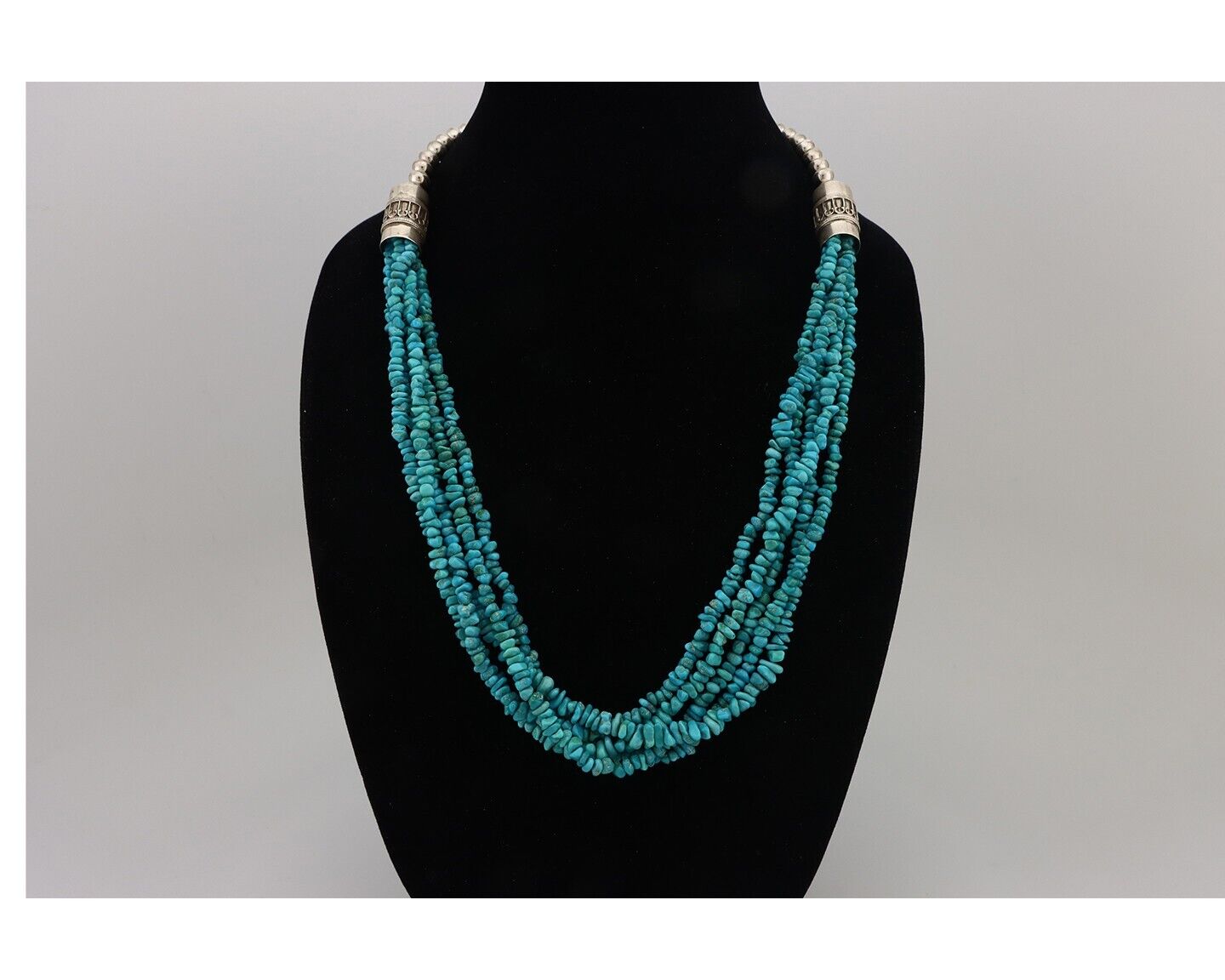Navajo 5 Strand Necklace 925 Silver Blue Gem Turquoise Native Artist C.80's