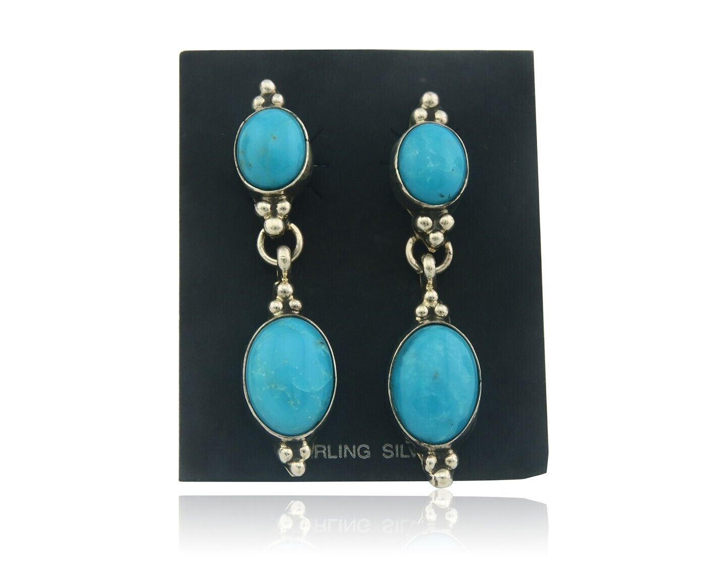 Navajo Earrings 925 Silver Natural Turquoise Native American Artist C.80's