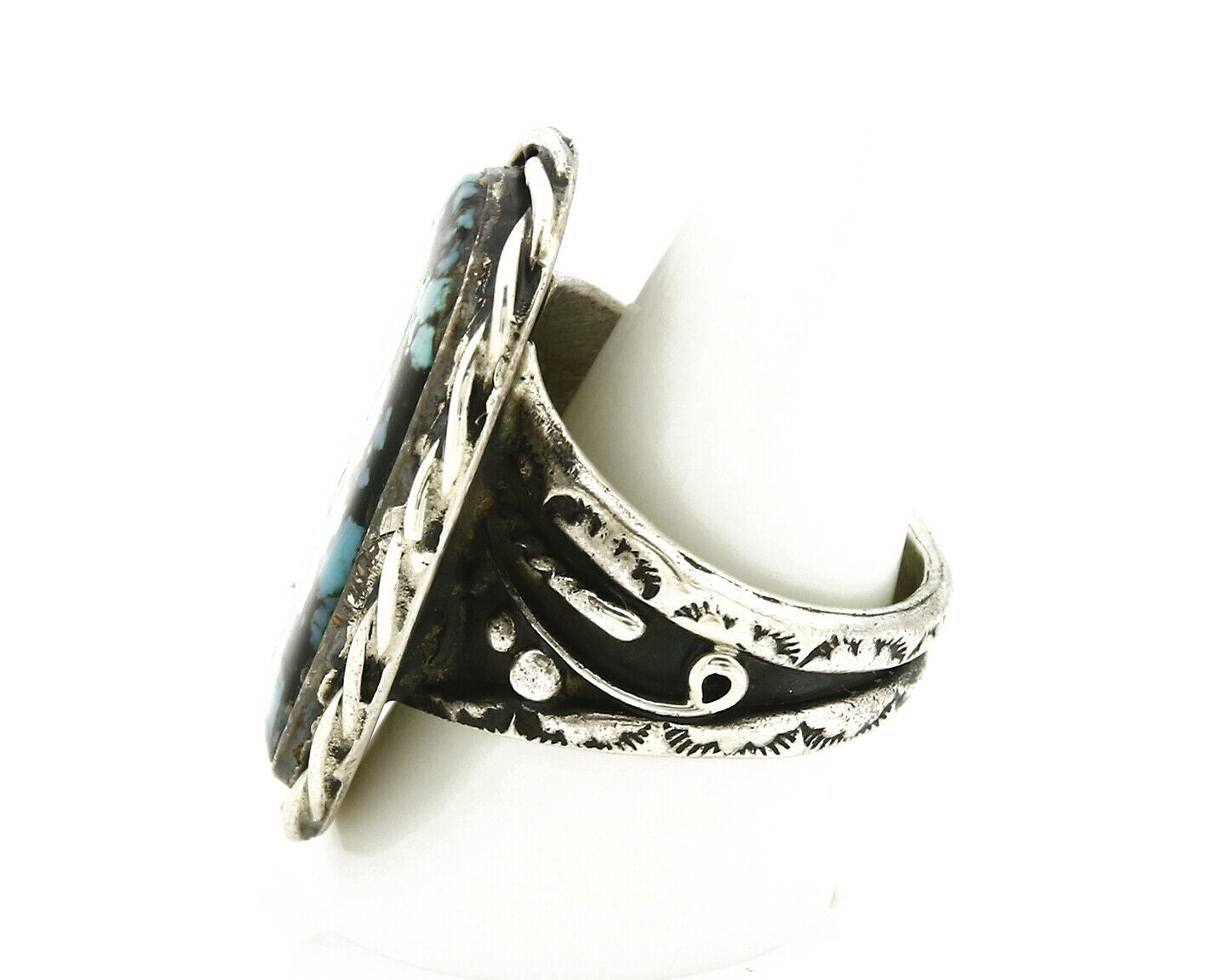 Navajo Ring .925 SOLID Silver Kingman Turquoise Signed Ralph Pemberton C.1975