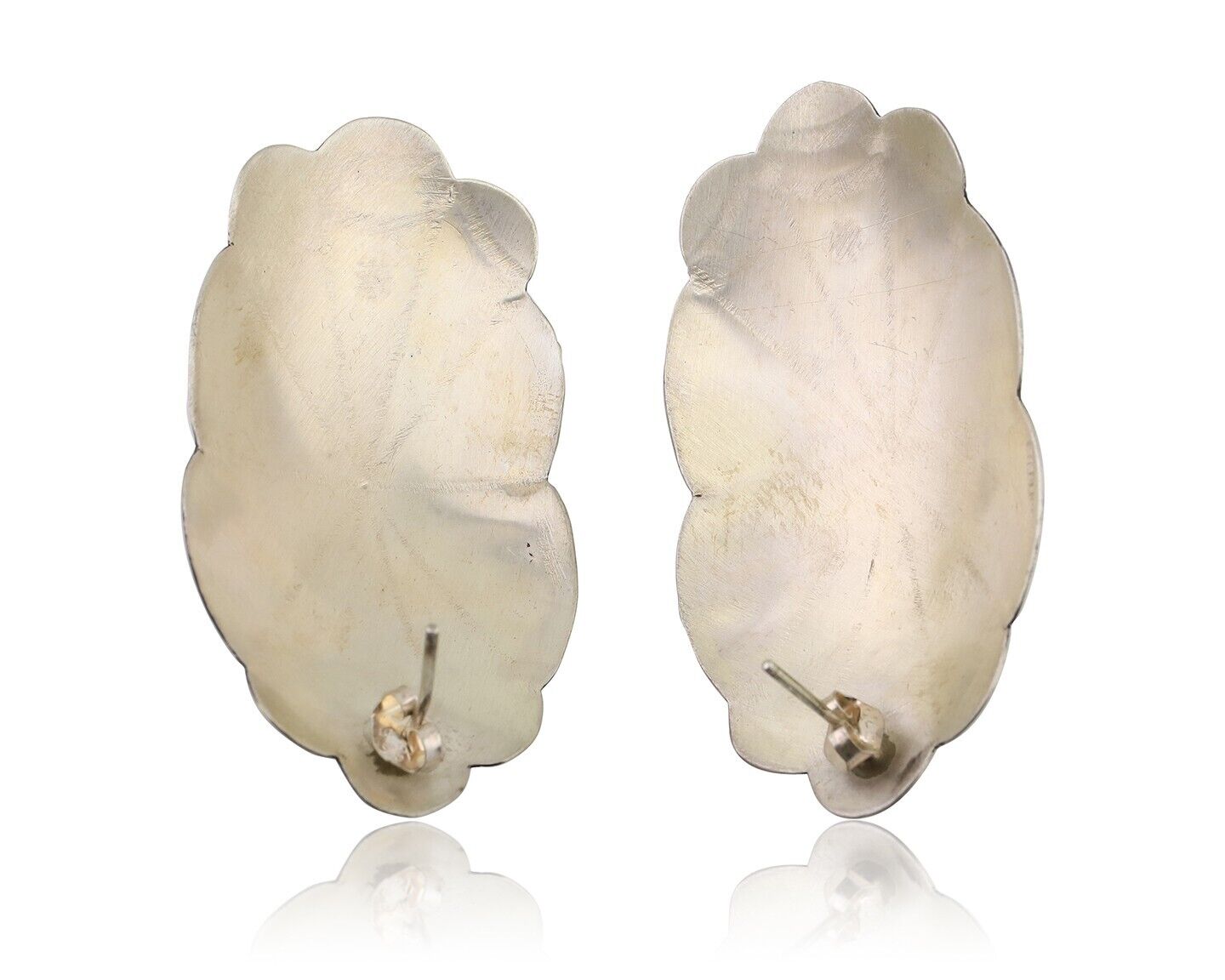 Navajo Hand Stamped Shield Earrings 925 Silver Turquoise Native Artist C.80's