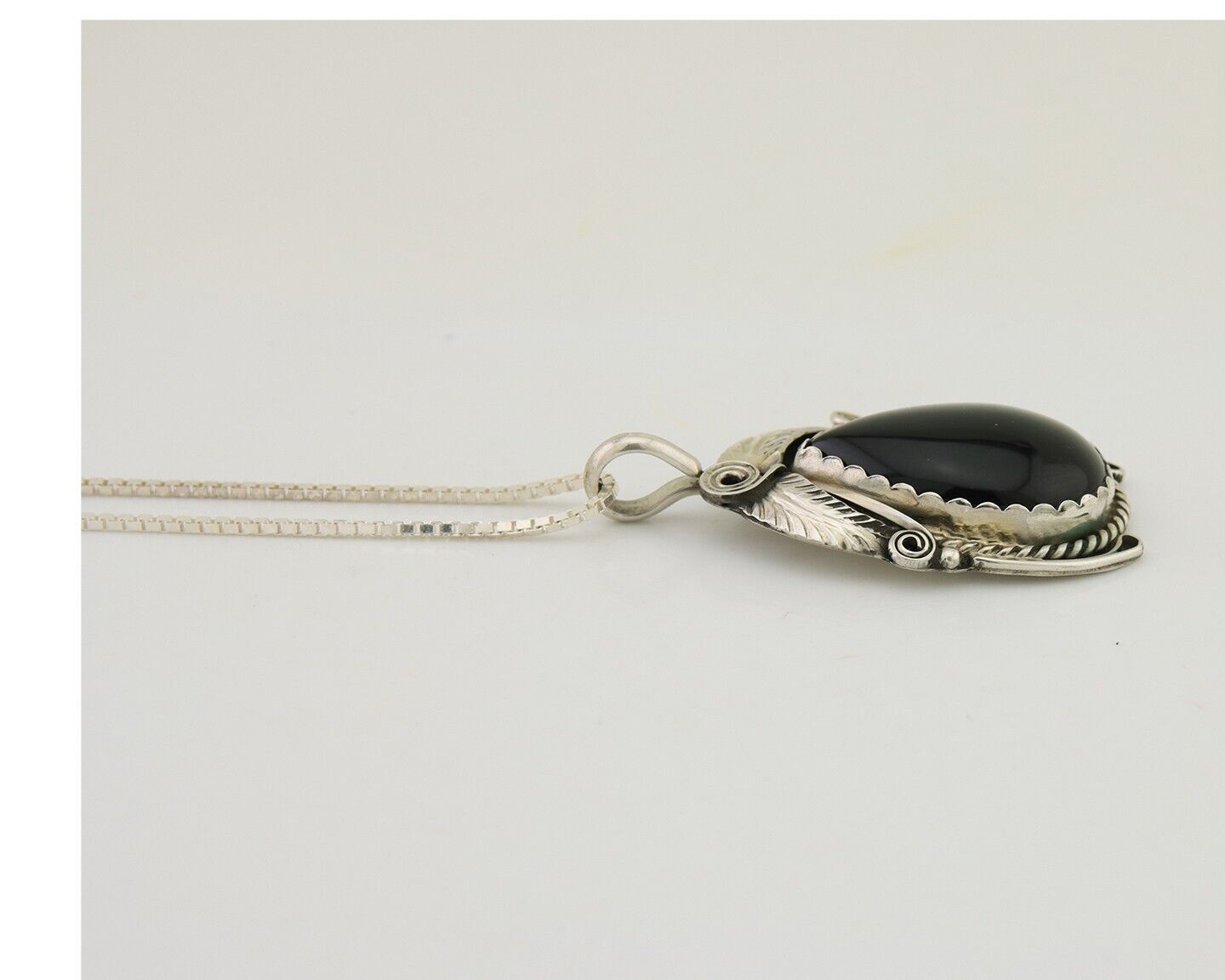 Navajo Necklace925 Silver Natural Onyx Native Artist Signed Justin Morris C.80's