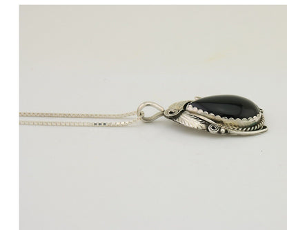 Navajo Necklace925 Silver Natural Onyx Native Artist Signed Justin Morris C.80's