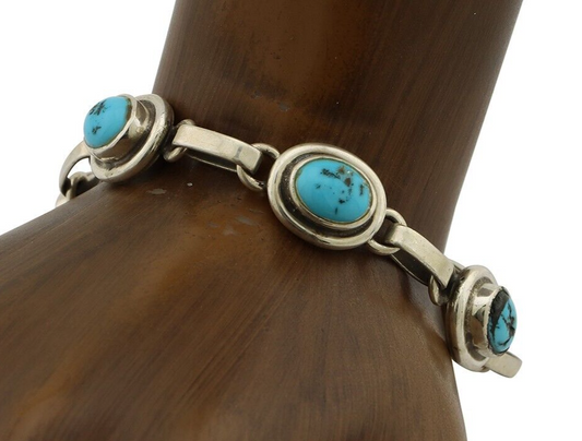 Navajo Link Bracelet 925 Silver Sleeping Beauty Turquoise Native American C80s