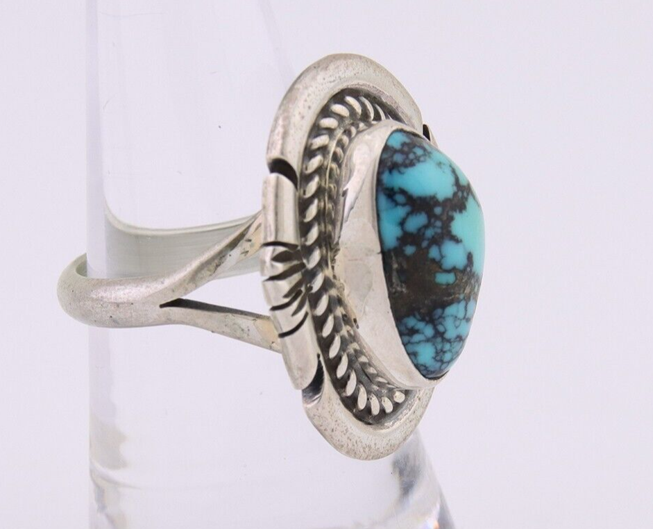 Navajo Ring 925 Silver Spiderweb Turquoise Signed Jon McCray C.80's