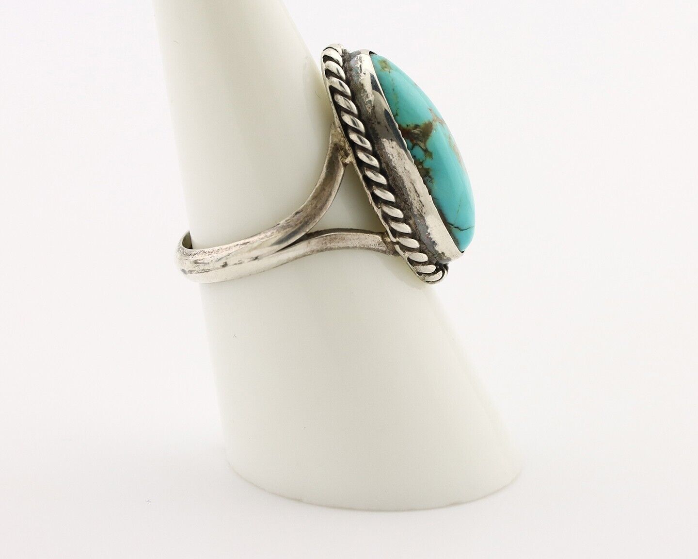 Navajo Ring 925 Silver Kingman Turquoise Native American Artist C.80's