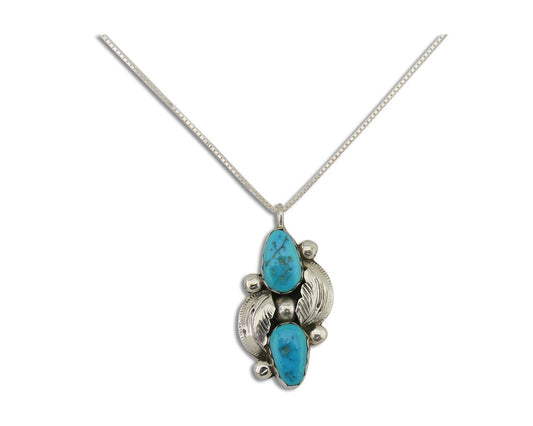 Navajo Turquoise Handmade Necklace 925 Silver Signed Simplicio C.80's