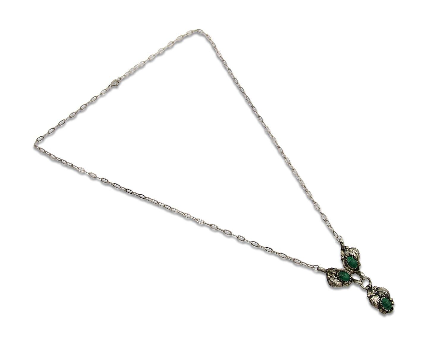 Navajo Necklace 925 Silver Natural Malchite Native American Signed SN C.80's