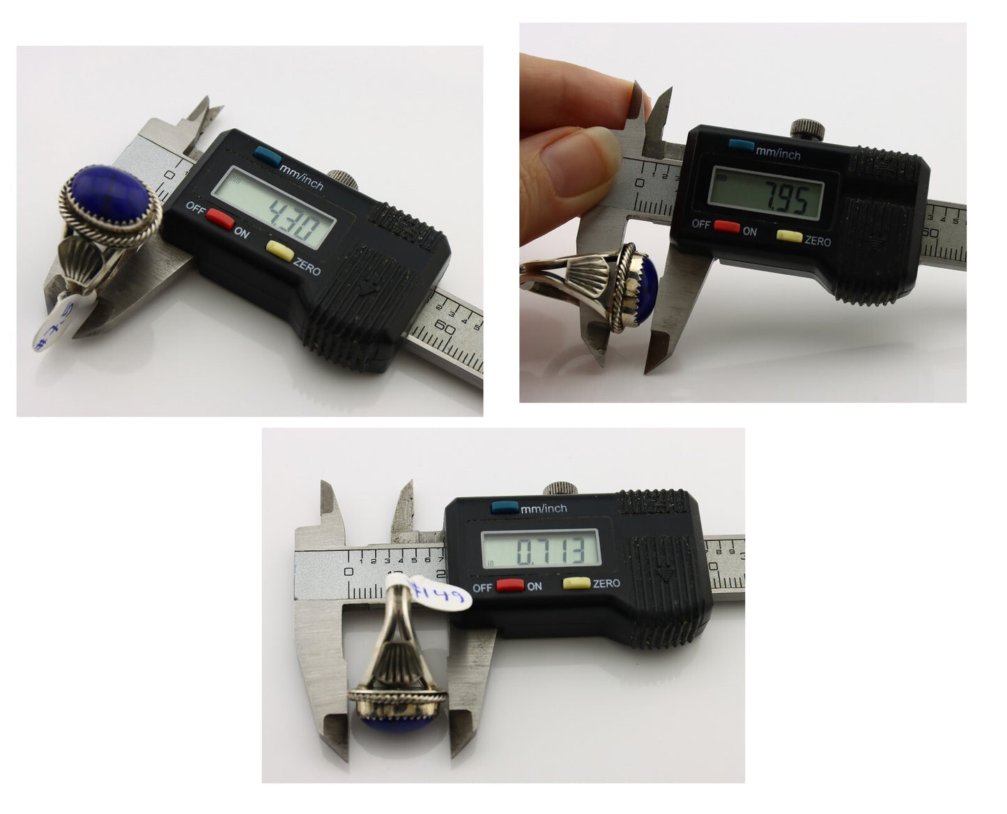 Navajo Ring 925 Silver Lapis Hand Stamped Native American Artist C.80's