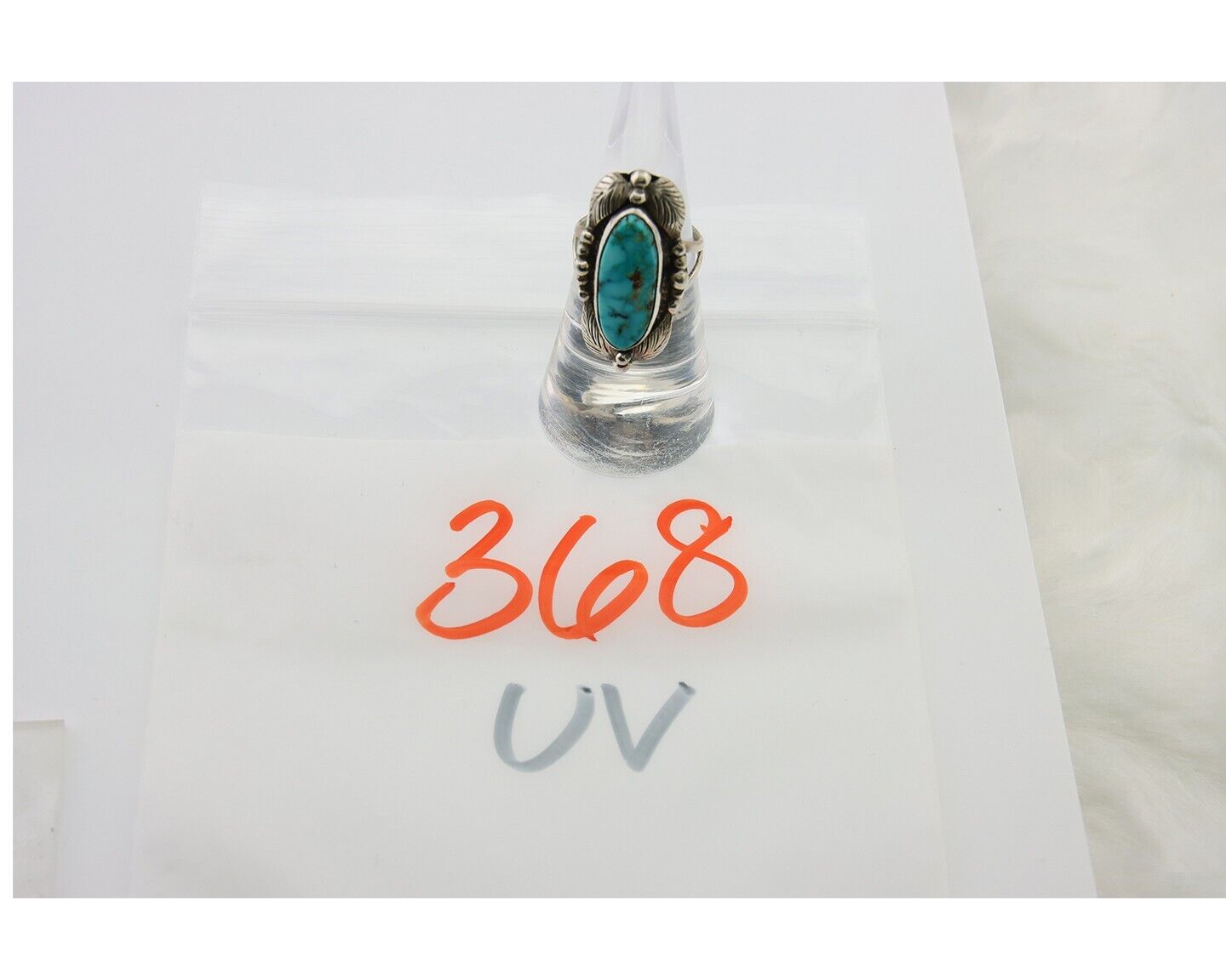 Navajo Ring .925 Sterling Blue Turquoise Artist Signed GR C.80's