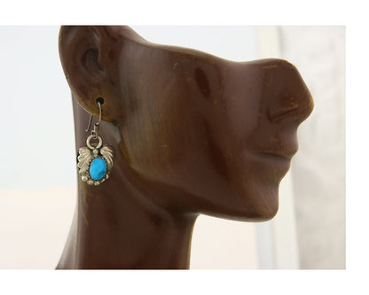 Navajo Earrings 925 Silver Natural Turquoise Artist Signed BJ C80s