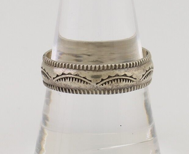 Navajo Hand Stamped Band 925 Silver 6.0 mm Native Artist Size 9.75 C.80's