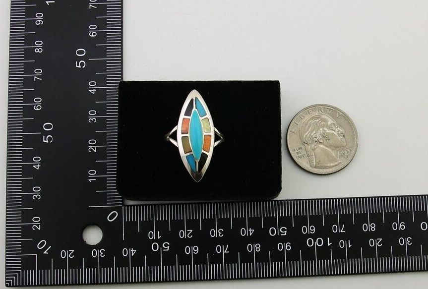 Navajo Ring 925 Silver Turquoise Shell Onyx Spiney Oyster Native Artist C80's