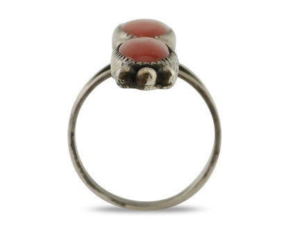Navajo Ring 925 Silver Mediterranean Coral Native American Artist C.80's