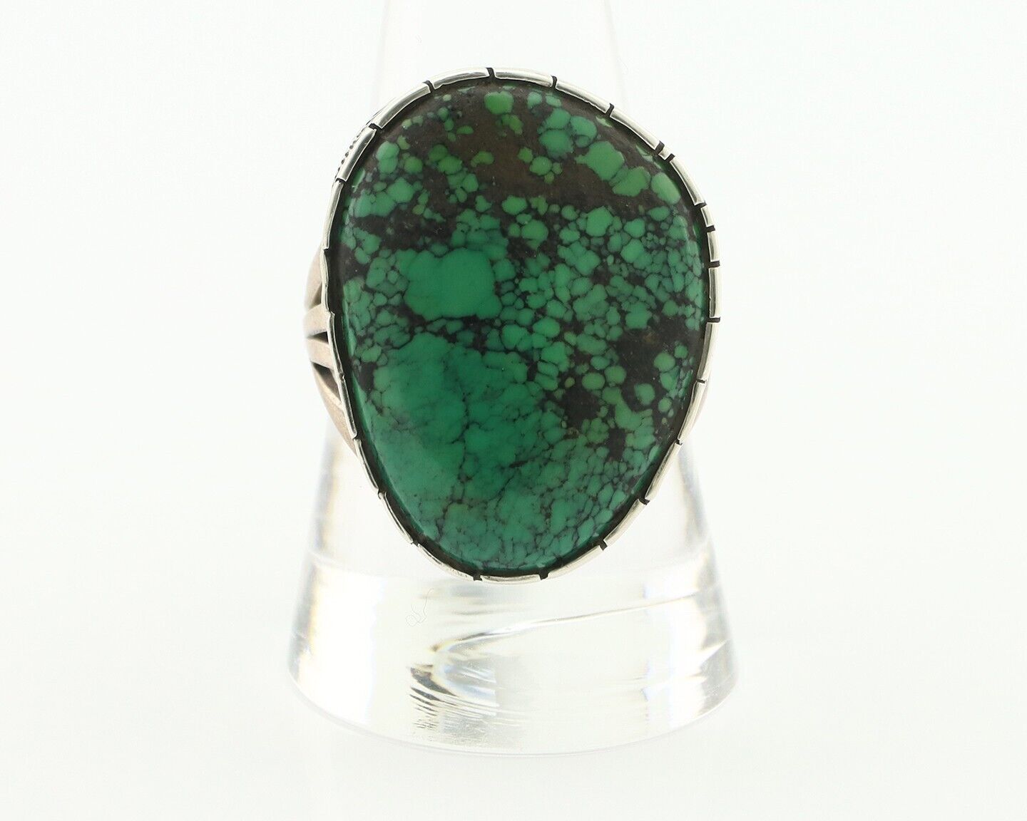 Navajo Ring 925 Silver Natural Spiderweb Turquoise Native American Artist C.80's
