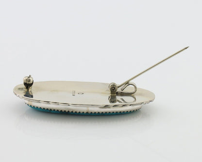 Navajo Pin Pendant 925 Silver Natural Spiderweb Turquoise Signed D C.80's