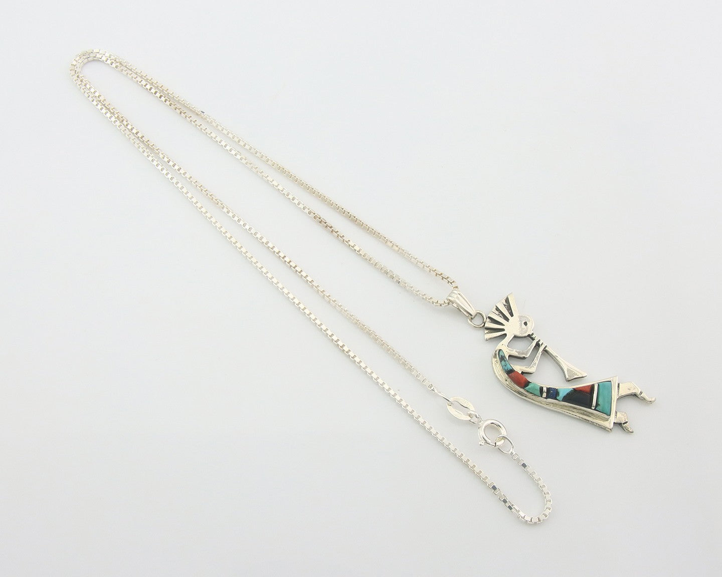 Navajo Kokopelli Necklace Sterling Silver Authentic Natural Gemstone