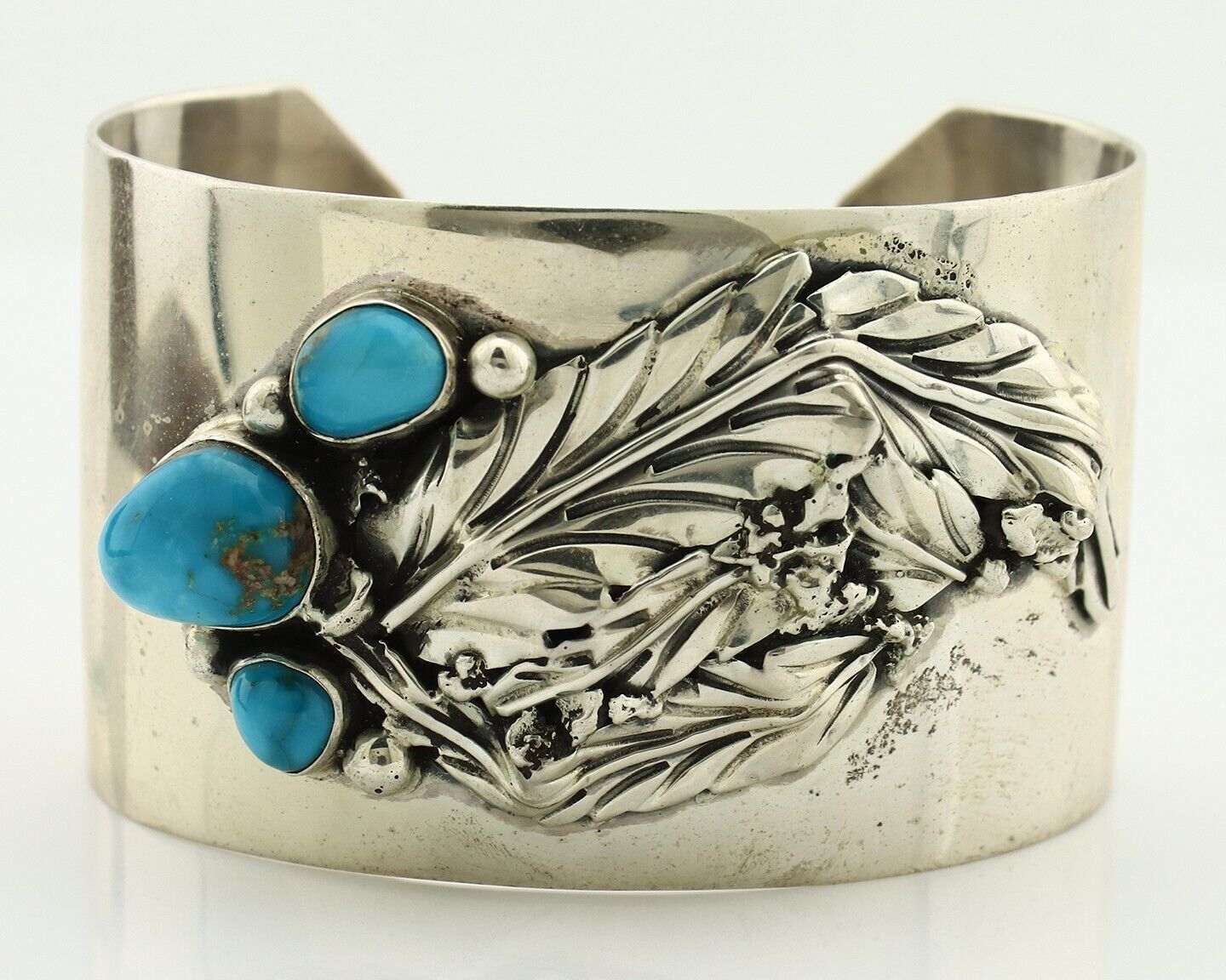 Navajo Bracelet 925 Silver Natural Blue Turquoise Signed David Zachary C.80's