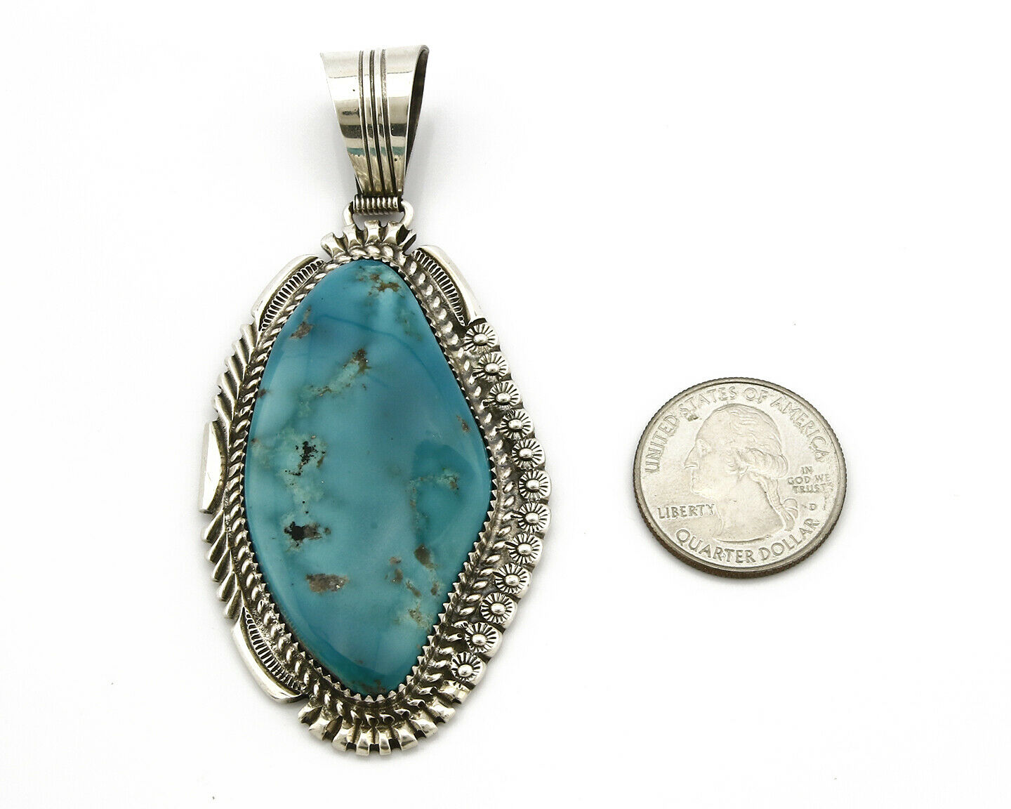 Navajo Lorren Begay Pendant Natural Turquoise .925 Silver Hand Stamped C.80's