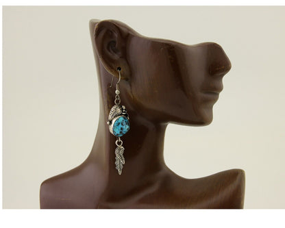 Navajo Dangle Earrings 925 Silver Blue Turquoise Native American Artist C.80's