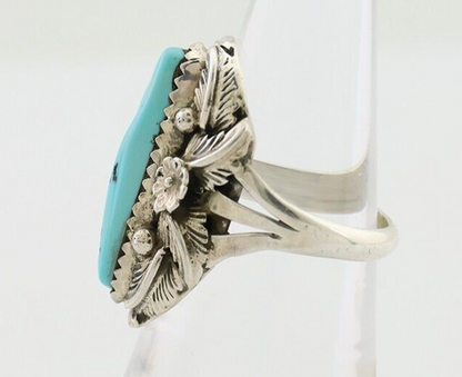 Navajo Ring 925 Silver Sleeping Beauty Turquoise Signed JJM C.80's