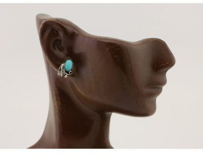 Navajo Handmade Earrings 925 Silver Natural Turquoise Native Artist C.80's