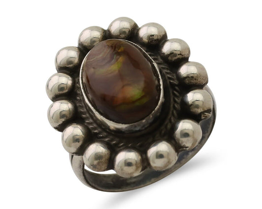 Navajo Handmade Ring 925 Silver Natural Fire Opal Native Artist Size 6.25 C.80's