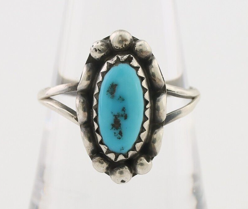 Navajo Ring 925 Silver Sleeping Beauty Turquoise Artist Signed SC C.80's