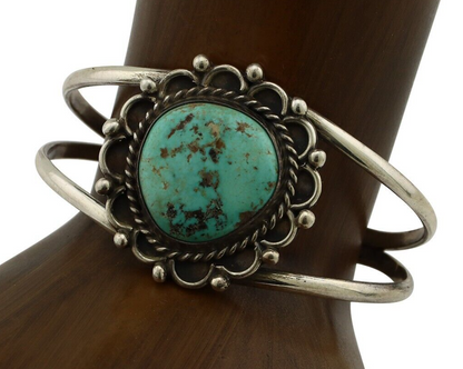 Navajo Bracelet 925 Silver Kingman Turquoise Native American Artist C.80's