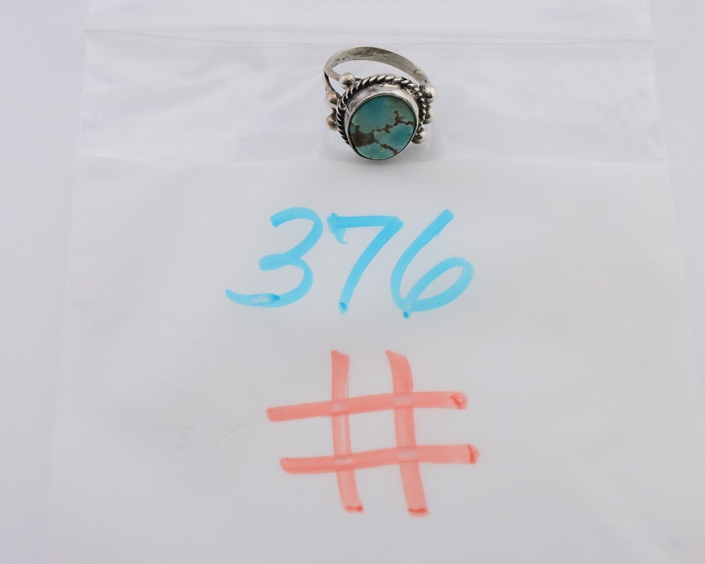Navajo Ring 925 Silver Natural Blue Turquoise Artist Signed MC C.80's