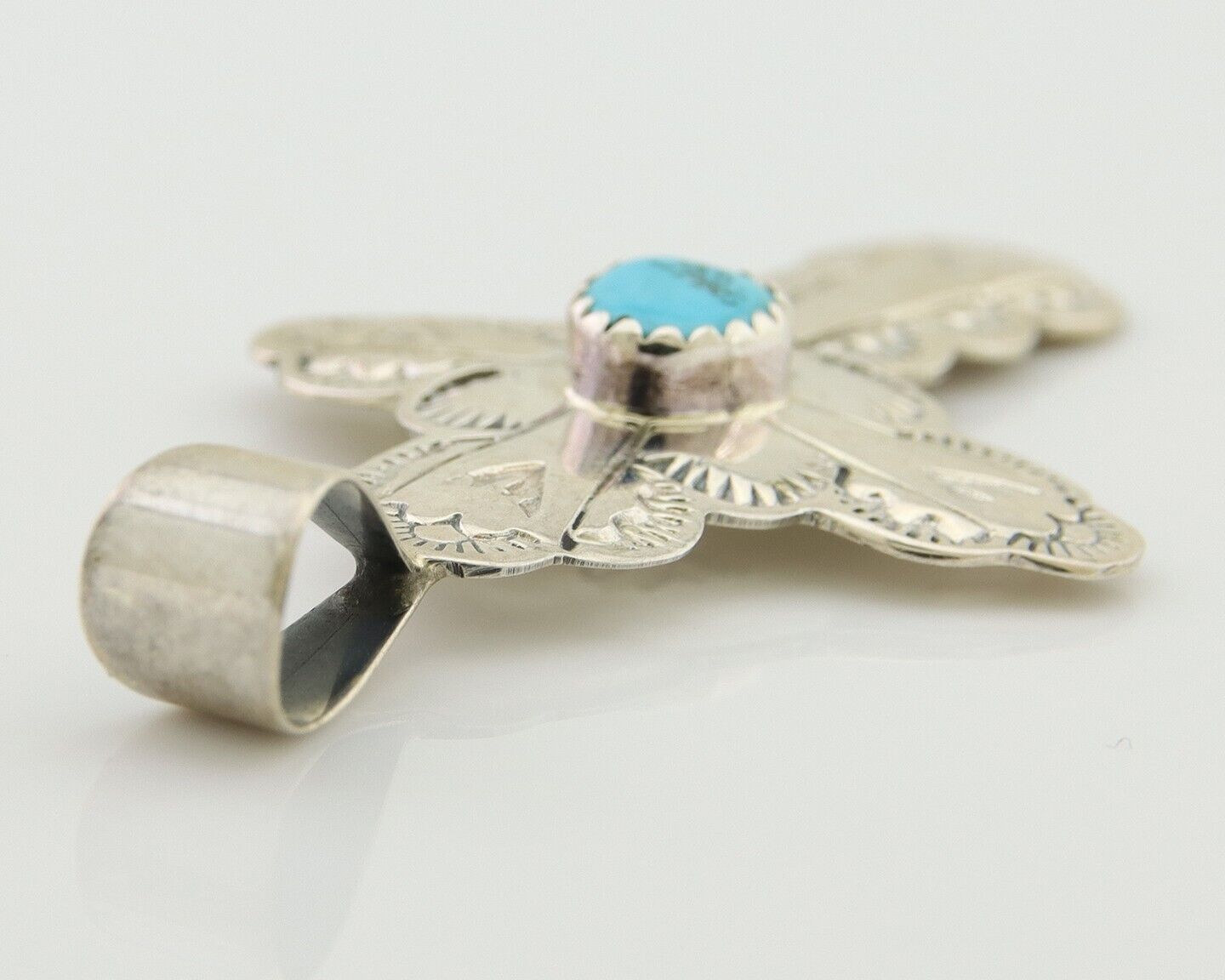 Navajo Cross Hand Stamped Pendant 925 Silver Turquoise Artist Gilbert Lee C.80's