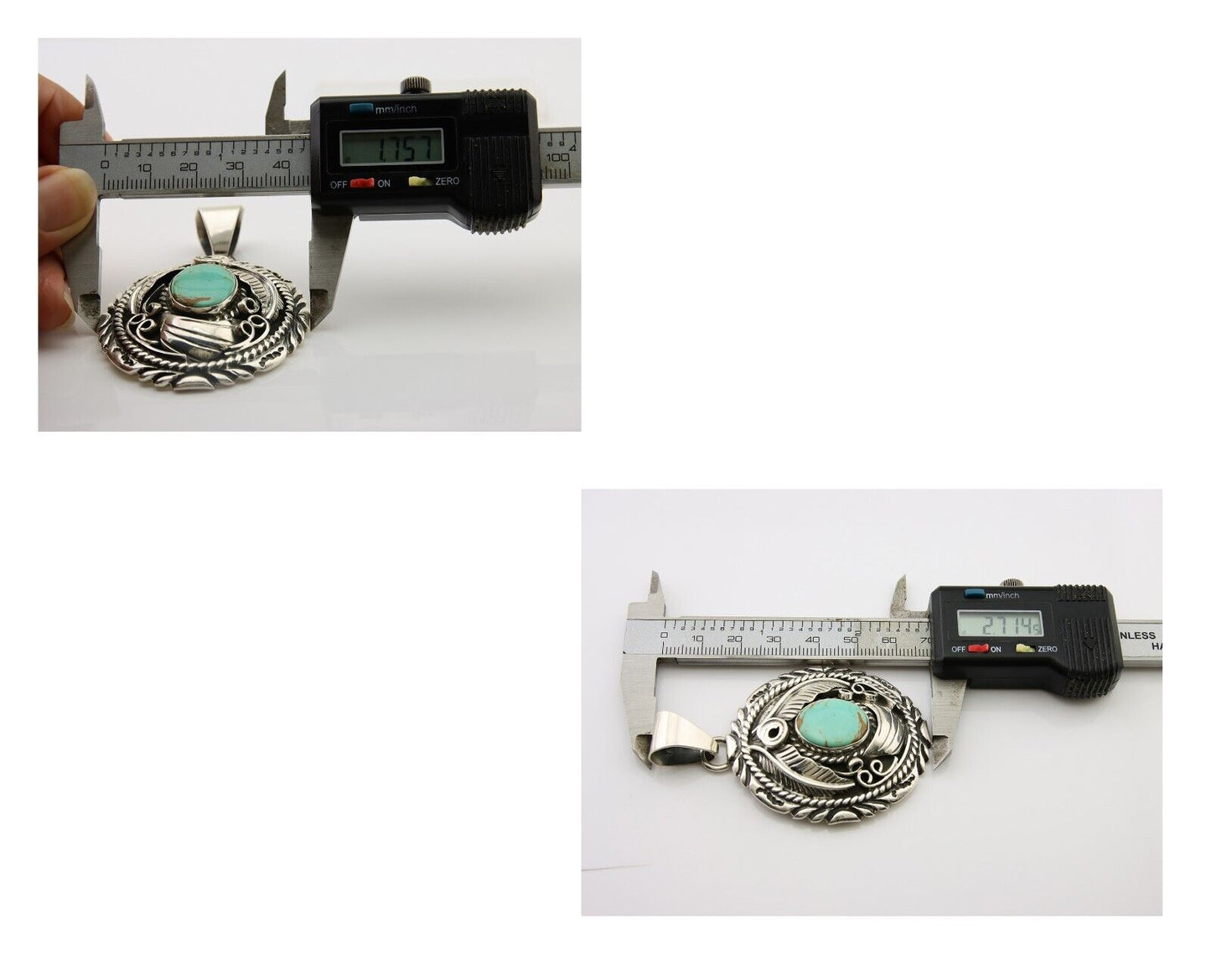 Navajo Pendant 925 Silver Natural Blue Turquoise Native American Artist C.80's