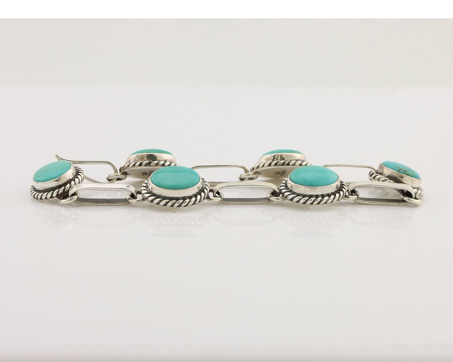 Navajo Link Bracelet 925 Silver Kingman Turquoise Native American Artist C.80's