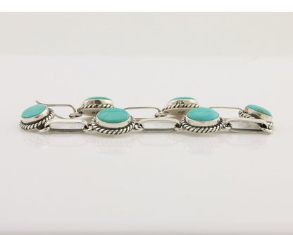 Navajo Link Bracelet 925 Silver Kingman Turquoise Native American Artist C.80's