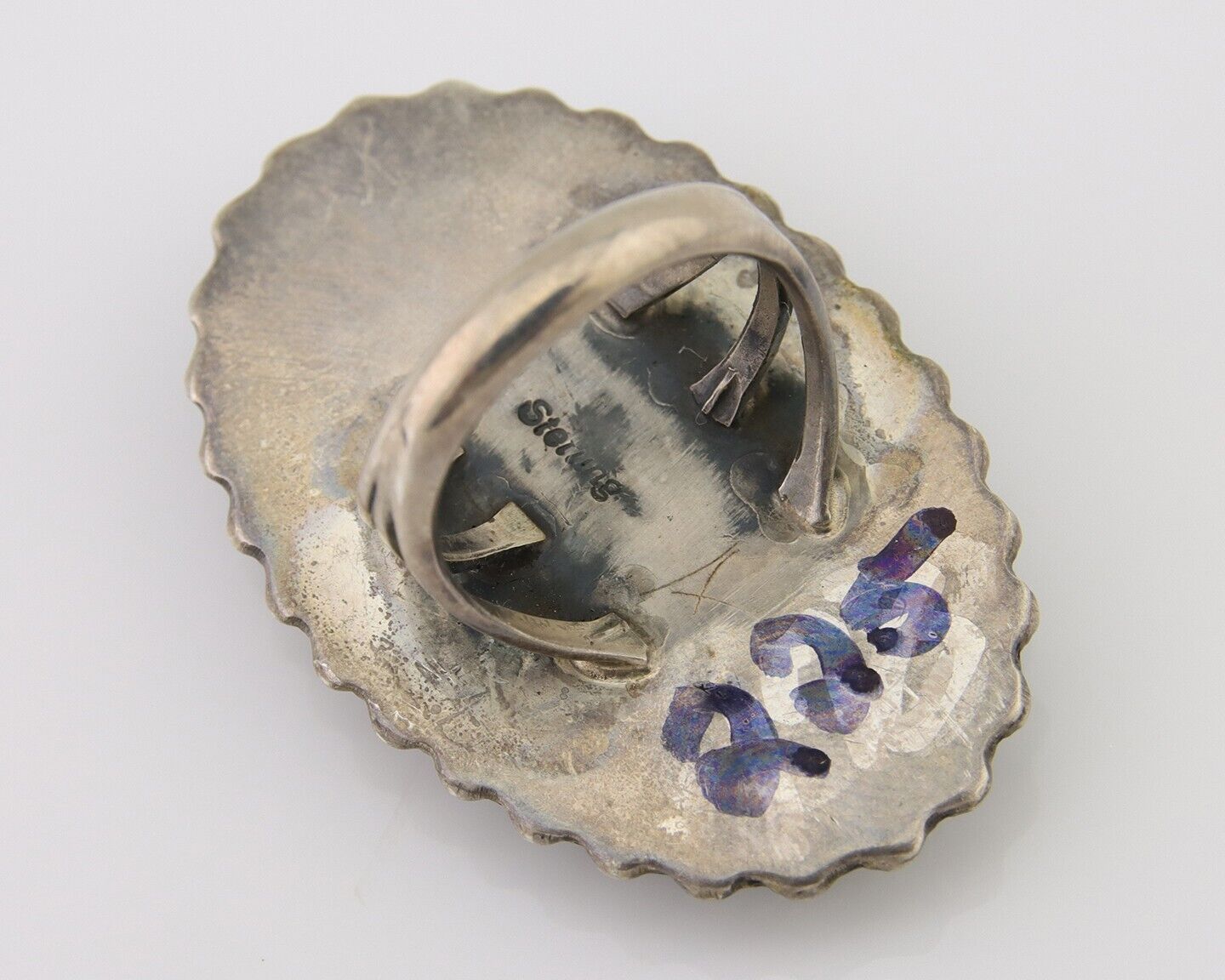Navajo Handmade Ring 925 Silver Spiderweb Turquoise Native Artist C.80's