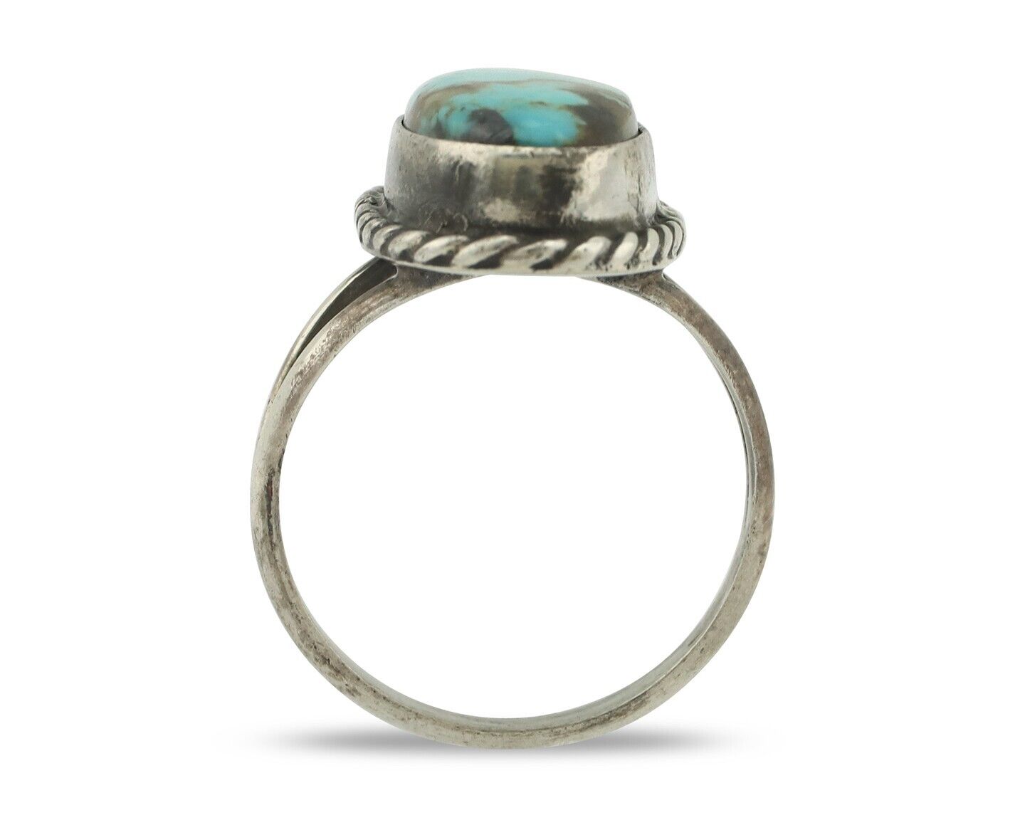 Navajo Ring 925 Silver Natural Blue Turquoise Native American Signed C.80's