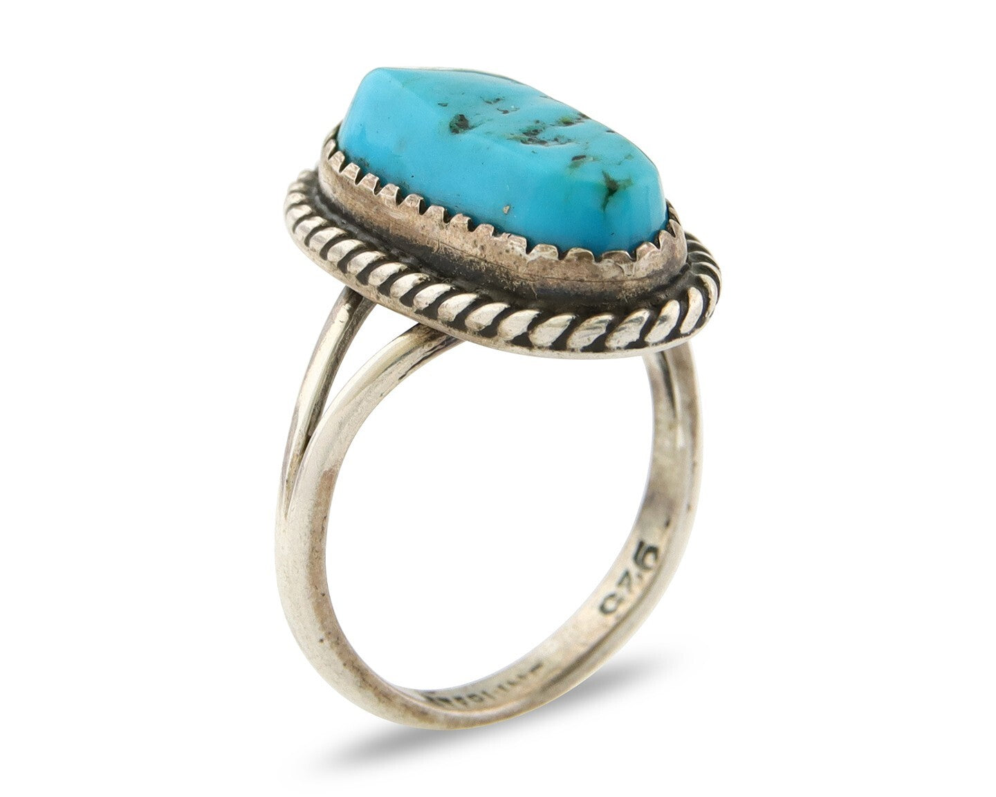 Navajo Ring 925 Sterling Natural Mined Blue Nugget Turquoise C.80's Size 6.0