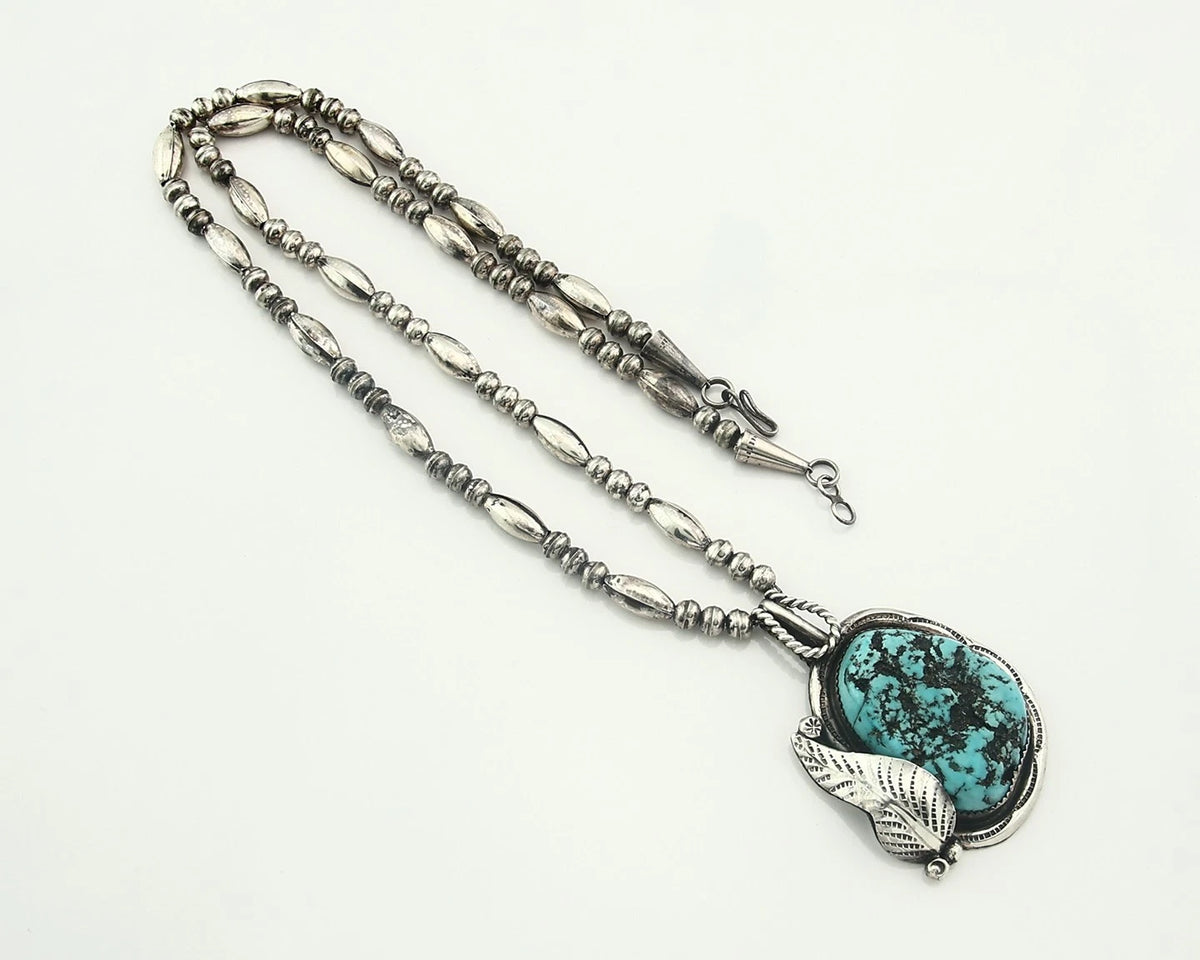 Navajo Necklace 925 Sterling Silver Natural Turquoise Vintage Signed Wes Craig