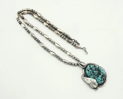 Navajo Necklace 925 Sterling Silver Natural Turquoise Vintage Signed Wes Craig