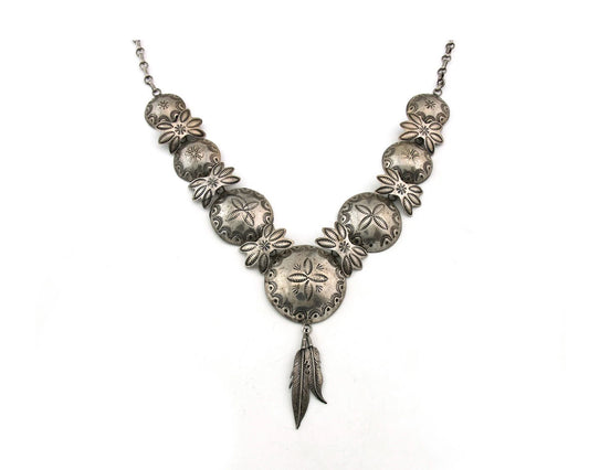 Navajo Concho Necklace Sterling Silver Vintage Stamped Signed Alfred Payton