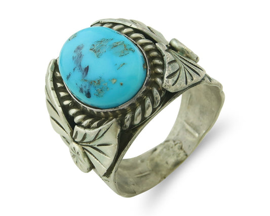 Vintage Navajo Ring 925 Sterling Silver Turquoise Signed Juan Guerro Size 8.0