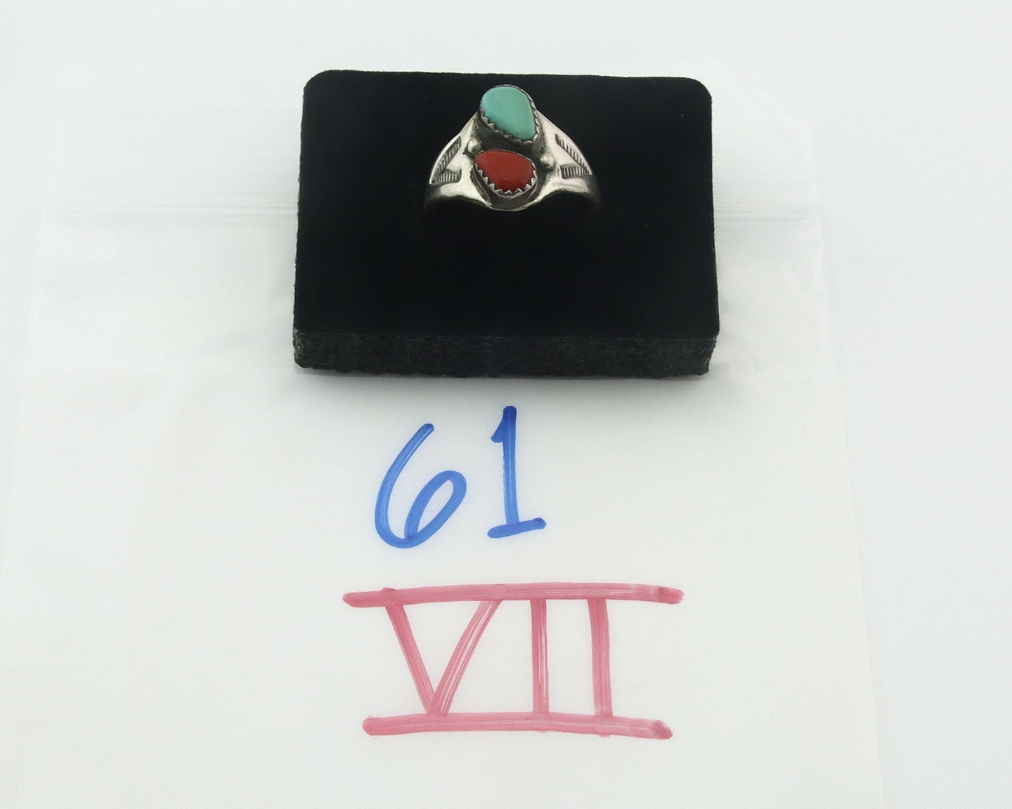 Vintage Navajo Ring 925 Sterling Silver Natural Gemstone Authentic Size 9.75
