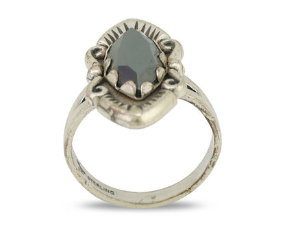 Navajo Hematite Ring 925 Silver Artist Signed Hanging Arrow Size 7.5 C.80's