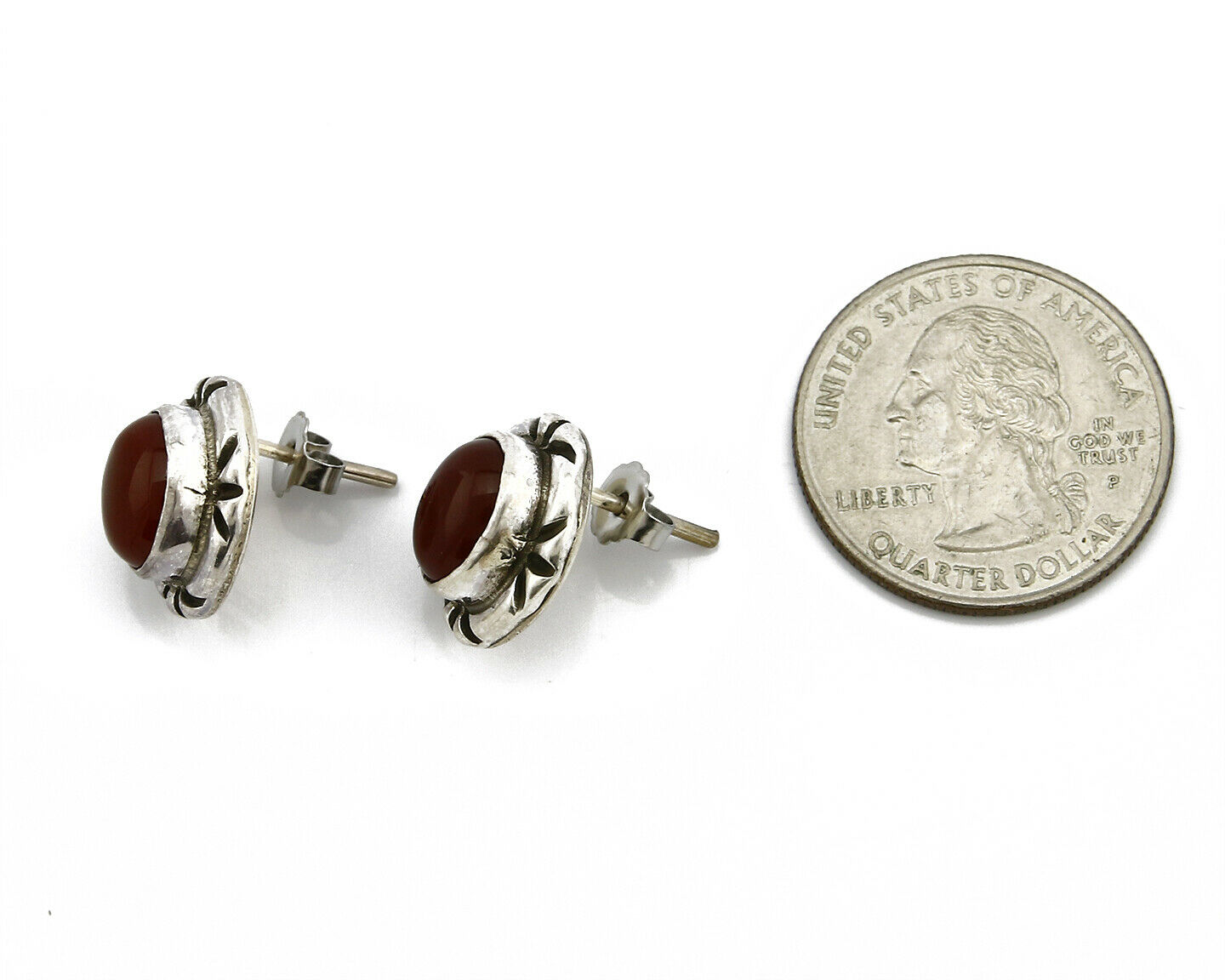 Navajo Hand Stamped Natural Mined Cornelian .925 SOLID Silver Stud Earrings