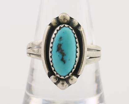 Navajo Ring 925 Silver Sleeping Beauty Turquoise Artist Signed SC C.80's