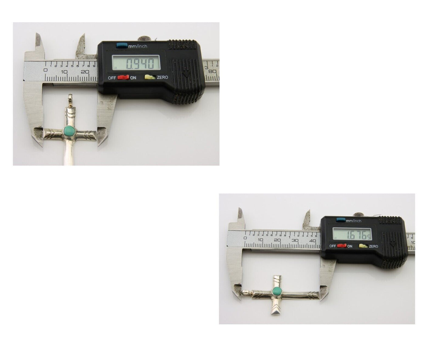 Navajo Sand Cast Cross Pendant 925 Silver Turquoise Artist Signed J Yazzie C.80s