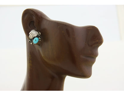 Navajo Earrings 925 Silver Natural Turquoise Native American Artist C.80's
