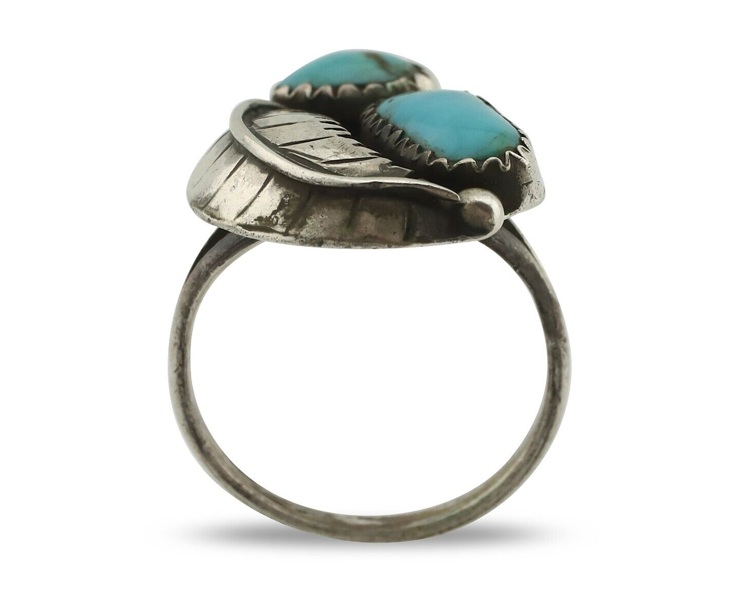 Navajo 2 Stone Ring 925 Silver Kingman Turquoise Native American Artist C.80's
