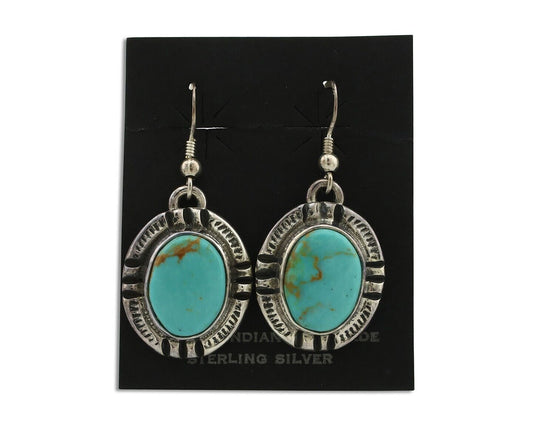 Navajo Handmade Earrings 925 Silver Natural Arizona Turquoise Signed Gecko C.80s