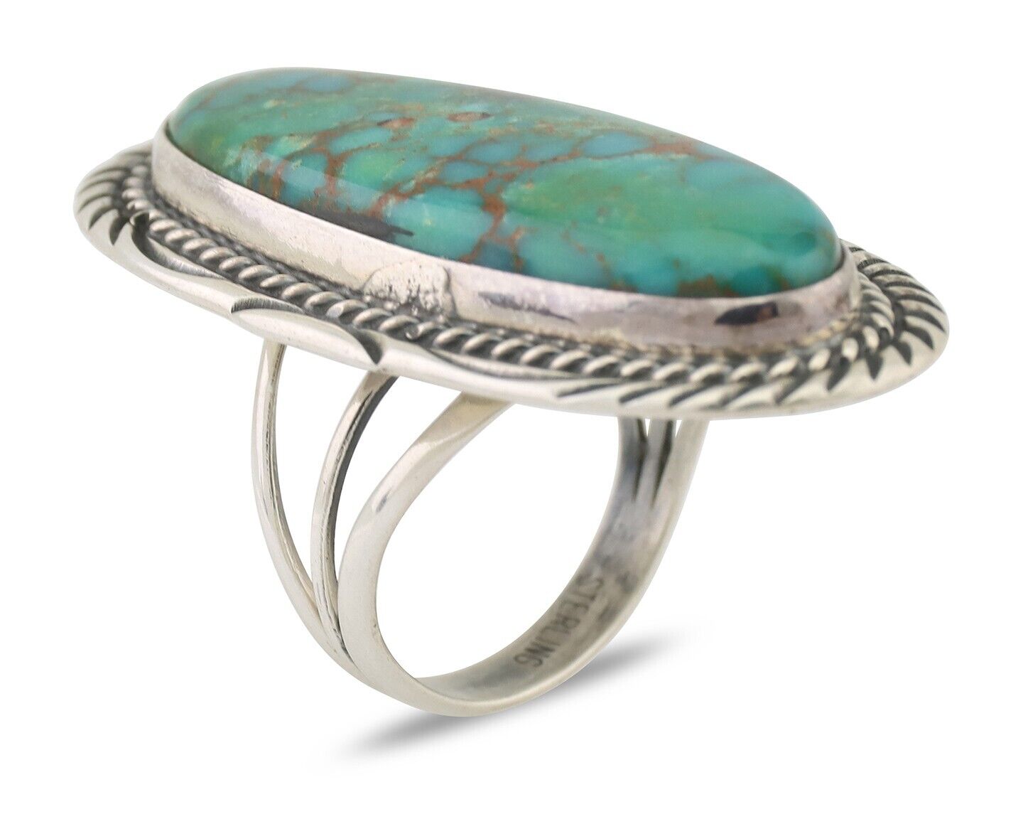 Navajo Ring 925 Silver Blue Turquoise Artist Signed William Denetdale C.80's