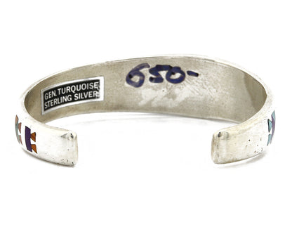 Navajo Cuff Bracelet.925 Silver Signed STC Inlay Natural Gemstones C. 1980's